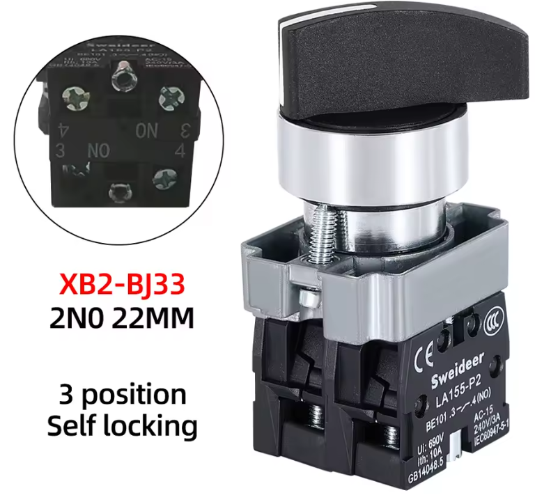 SELECTOR MANETA LARGA 3 POSICIONES CON BLOQUEO 22MM 2 NO 10A